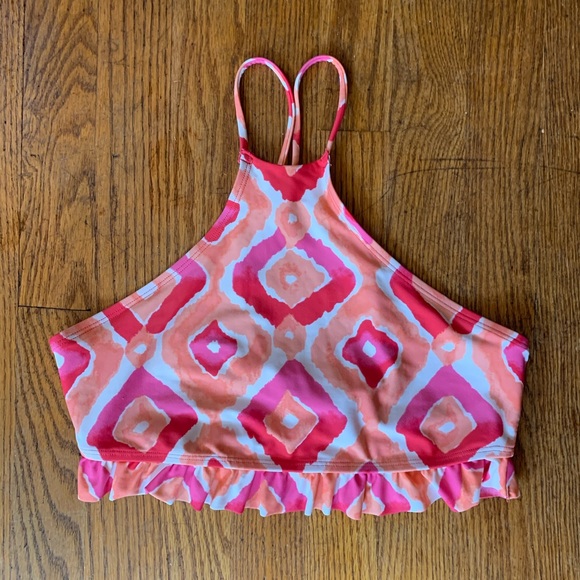 aerie Other - aerie Pink & Coral Patterned High Neck Bikini Top